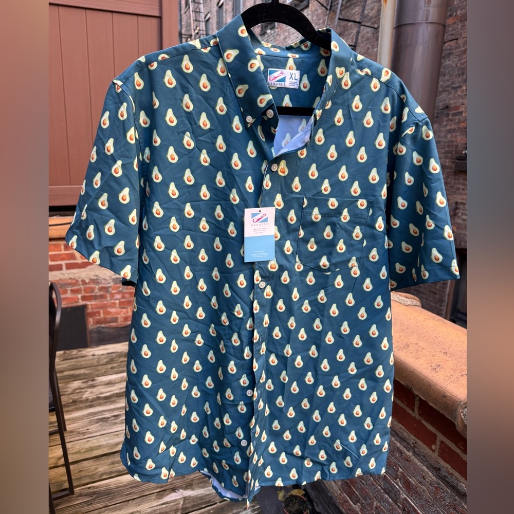 Bermies - Men's Avocado Print Shirt - Blue